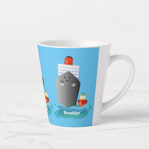 Caneca De Café Latte Ilustração de desenho animado do navio de linha do