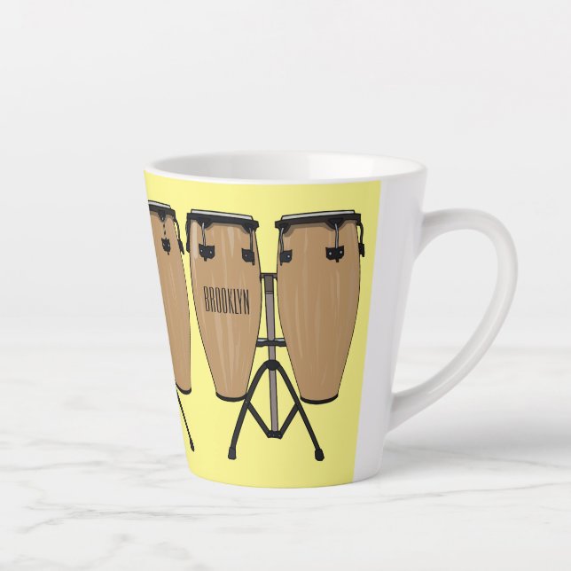 Caneca De Café Latte Ilustração de desenho animado do tambor de bongo (Direita)