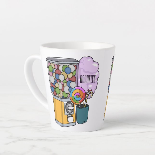 Caneca De Café Latte Ilustração de desenho animado doce (Ângulo esquerdo)