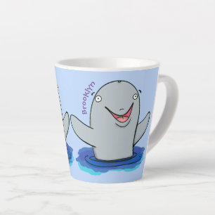 Caneca De Café Latte Ilustração de desenho animado feliz e adorável