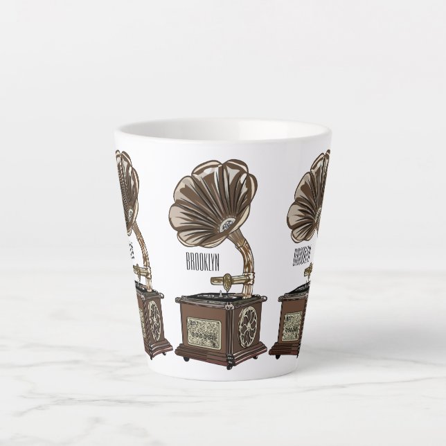 Caneca De Café Latte Ilustração de desenho animado girável (Frente)