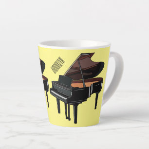 Caneca De Café Latte Ilustração de desenho animado Piano