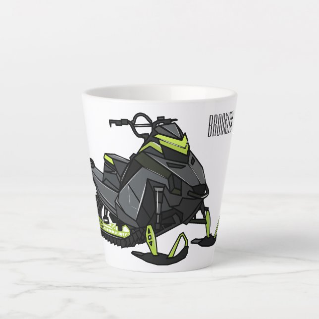 Caneca De Café Latte Ilustração de desenho animado Snowmobile (Frente)