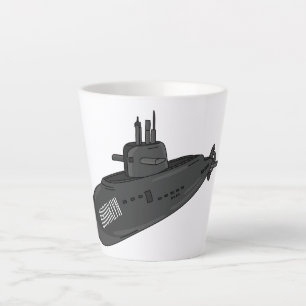 Caneca De Café Latte Ilustração de desenho animado submarino