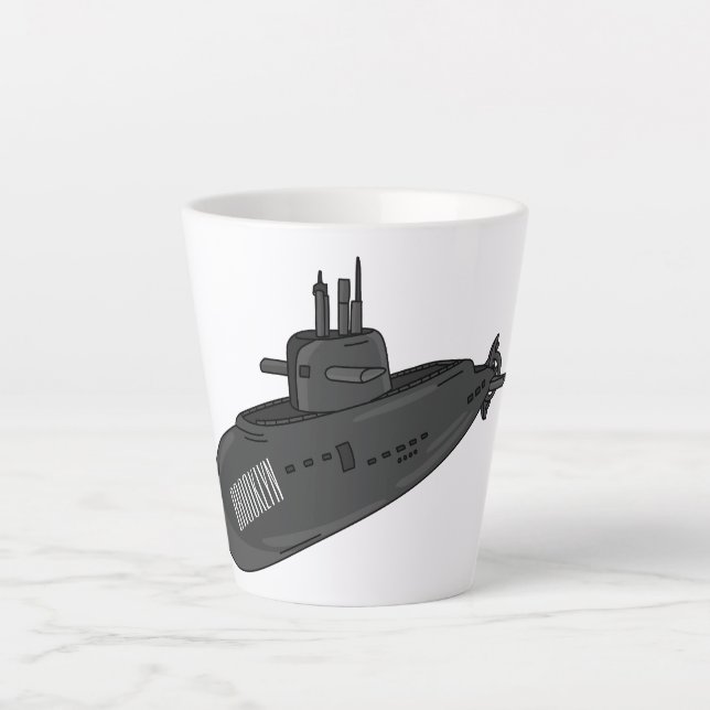 Caneca De Café Latte Ilustração de desenho animado submarino (Frente)