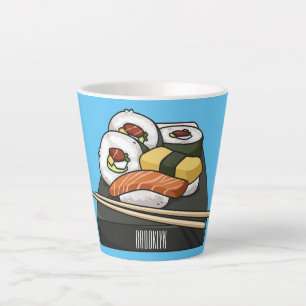 Caneca De Café Latte Ilustração de desenho animado Sushi