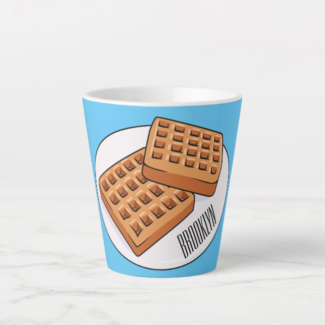 Caneca De Café Latte Ilustração de desenho animado Waffle (Frente)