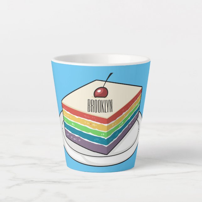 Caneca De Café Latte Ilustração de desenho do bolo-arco-íris (Frente)
