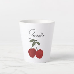 Caneca De Café Latte Ilustração de Duas Cerejas Vermelhas | Arte de Fru