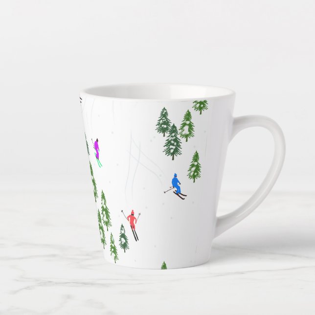 Caneca De Café Latte Ilustração de esquiadores alpinos Freeride (Direita)