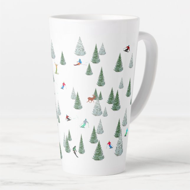 Caneca De Café Latte Ilustração de Esquiadores em Descida  (Ângulo direito)