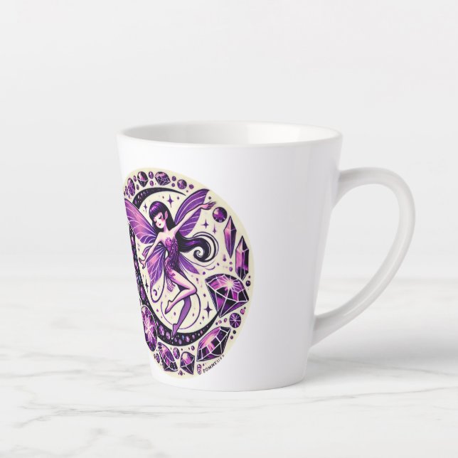 Caneca De Café Latte Ilustração de Fada Roxa (Direita)