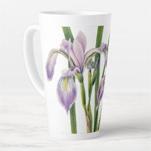 CANECA DE CAFÉ LATTE ILUSTRAÇÃO DE FLORES DE IRISES