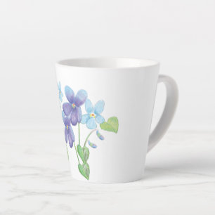 Caneca De Café Latte Ilustração de Flores Violetas Selvagens