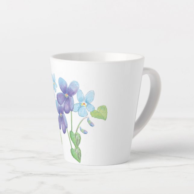 Caneca De Café Latte Ilustração de Flores Violetas Selvagens (Ângulo direito)