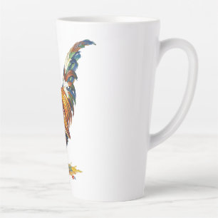 Caneca De Café Latte Ilustração de Galo Colorido e Vibrante