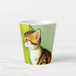 Caneca De Café Latte Ilustração de Gato de Tabby de Vintage