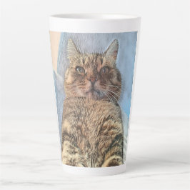 Caneca De Café Latte Ilustração de Gato Tigre Design