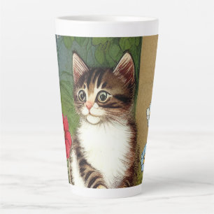 Caneca De Café Latte Ilustração de Gato Vintage com Flores de Mola