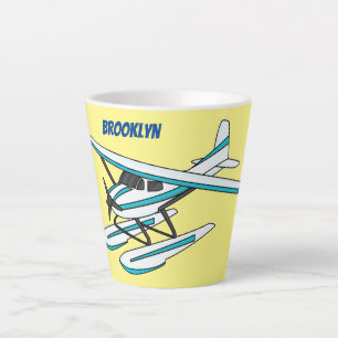 Caneca De Café Latte Ilustração de hidroavião azul branco
