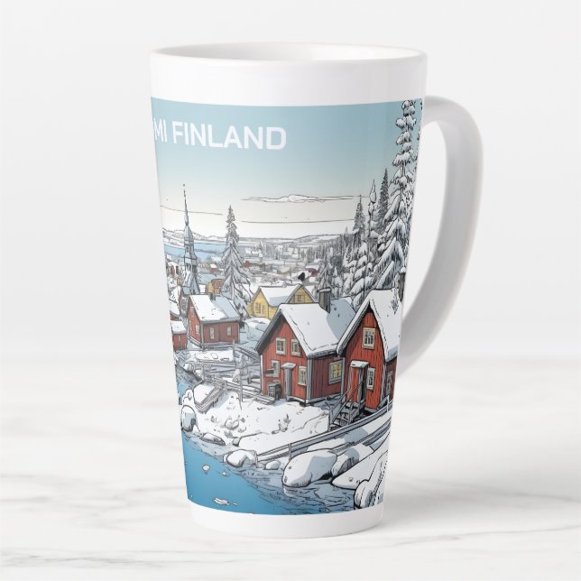Caneca De Café Latte Ilustração de inverno na Finlândia (Ângulo direito)