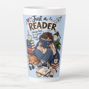 Caneca De Café Latte Ilustração de Leitor de Livros Aconchegante