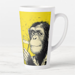 Caneca De Café Latte Ilustração de Macaco Engraçado Tirando Selfie – Ch