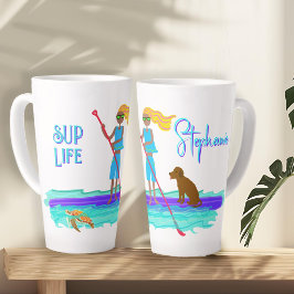 Caneca De Café Latte Ilustração de menina adolescente e cachorro pratic