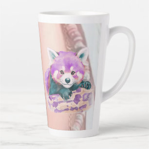 Caneca De Café Latte Ilustração de Panda Vermelho em Aquarela Roxa com