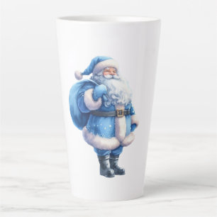 Caneca De Café Latte Ilustração de Papai Noel Azul Aquarela