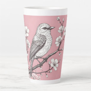 Caneca De Café Latte Ilustração de pássaro cantor linda