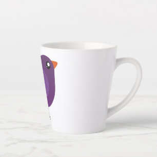 Caneca De Café Latte Ilustração de Pequeno Pássaro Roxo Fofo