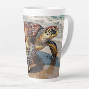 Caneca De Café Latte Ilustração de Tartaruga Marinha e Bebê