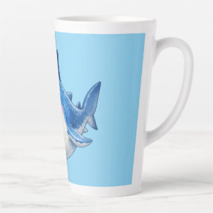 Caneca De Café Latte Ilustração de Tubarão Fofo com Olhos Grandes Anima