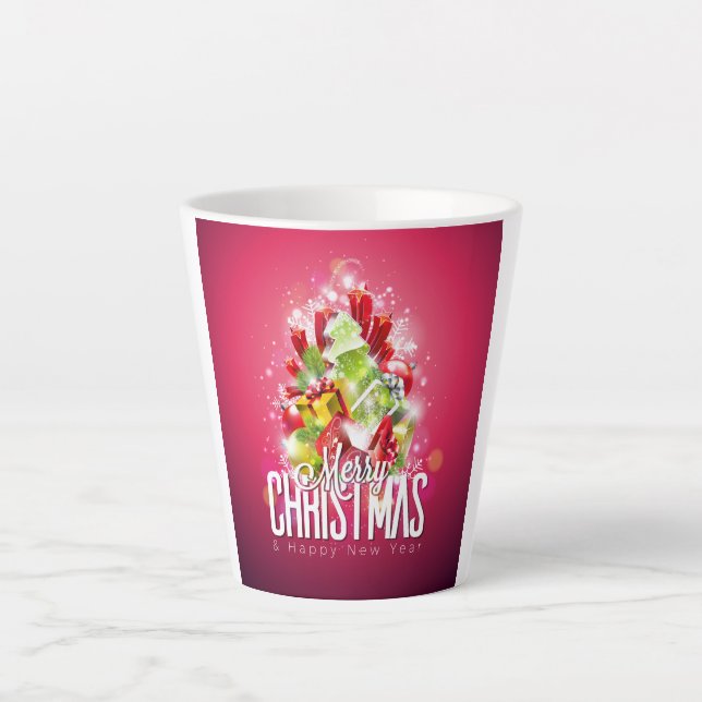 Caneca De Café Latte Ilustração do Design gráfico de Natal Vermelho Mod (Frente)