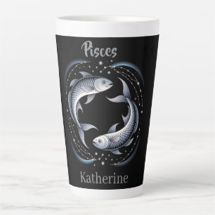 Caneca De Café Latte Ilustração do Signo de Peixes com Nome Personaliza