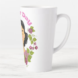 Caneca De Café Latte Ilustração Feminina Floral Elegante para o Dia da