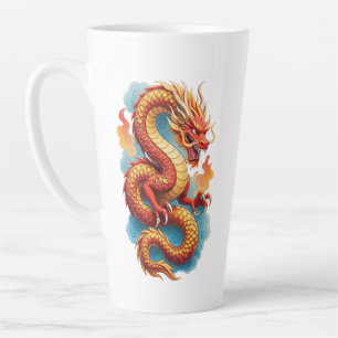 Caneca De Café Latte Ilustração Fiery do Dragão Vermelho Chinês