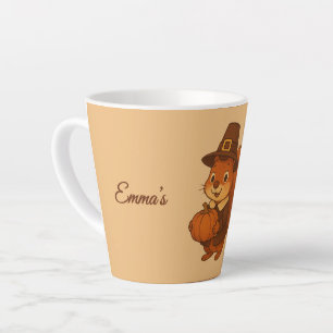 Caneca De Café Latte ilustração fofa de Pumpkin do Esquilo de Ação de G