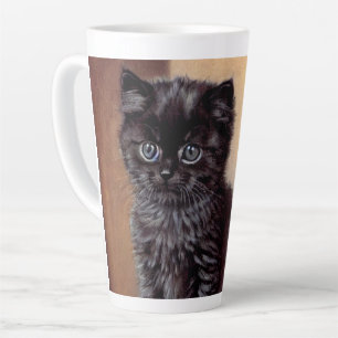 Caneca De Café Latte Ilustração Vintage Halloween Black Kitten