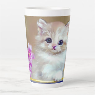 Caneca De Café Latte Ilustração Vintage White Kitten
