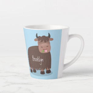 Caneca De Café Latte Imagem animada de relva feliz comendo iaque engraç