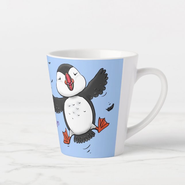 Caneca De Café Latte Imagem azul de desenho animado de puffin voador e  (Direita)