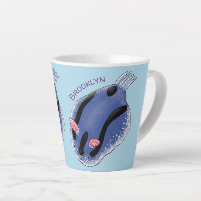 Caneca De Café Latte Imagem de desenho animado azul-nudibranch bonito (Ângulo direito)