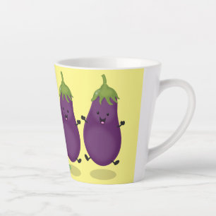 Caneca De Café Latte Imagem de desenho animado de beringela doce e feli