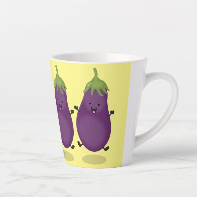 Caneca De Café Latte Imagem de desenho animado de beringela doce e feli (Direita)