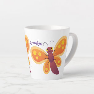 Caneca De Café Latte Imagem de desenho animado de borboleta laranja fel