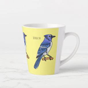 Caneca De Café Latte Imagem de desenho animado de pássaro azul