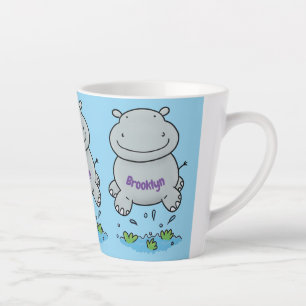 Caneca De Café Latte Imagem de desenho animado de salto do hipopótamo