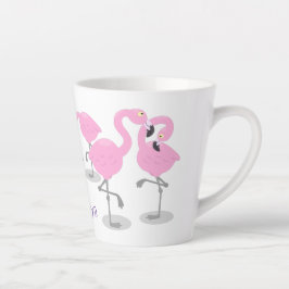 Caneca De Café Latte Imagem de desenho animado rosa-claro flamingo trio